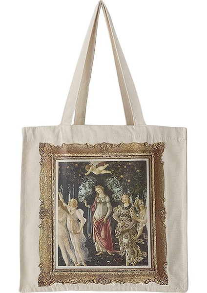 Vintage Canvas Tote Katlanabilir Bakkal Pazarı Yağlıboya Kanvas Çanta (Yurt Dışından)
