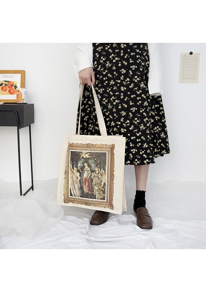 Vintage Canvas Tote Katlanabilir Bakkal Pazarı Yağlıboya Kanvas Çanta (Yurt Dışından)