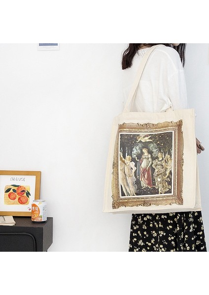 Vintage Canvas Tote Katlanabilir Bakkal Pazarı Yağlıboya Kanvas Çanta (Yurt Dışından)