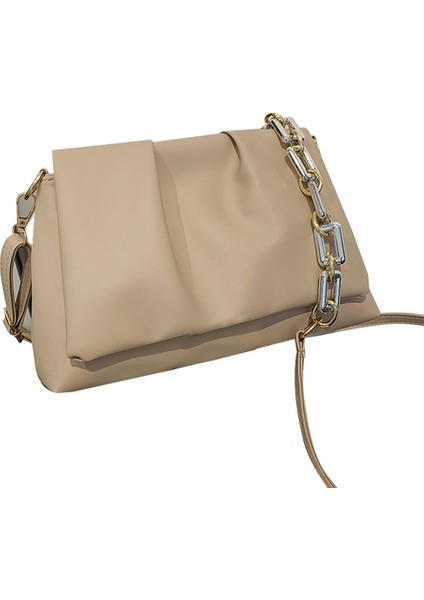 Pu Doku Fransız Kıvrımlı Koltuk Altı Kadın Bulut Clutch(Haki) Çanta (Yurt Dışından)