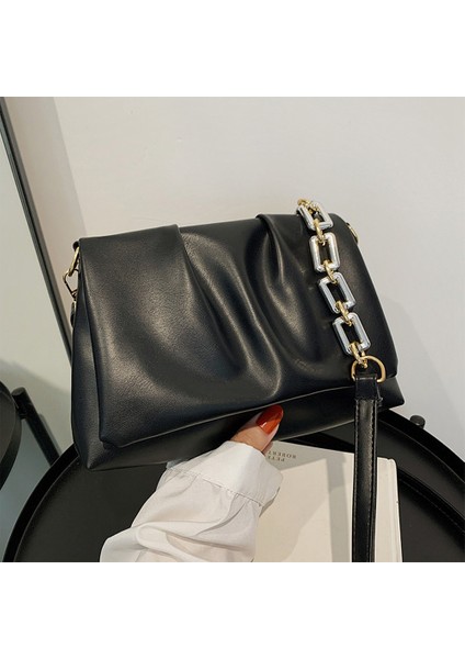 Pu Doku Fransız Kıvrımlı Koltuk Altı Kadın Bulut Clutch(Haki) Çanta (Yurt Dışından)