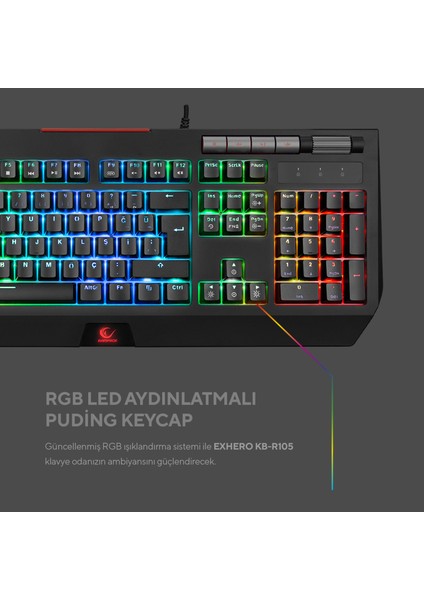 KB-R105 EXHERO Full RGB Ledli Outemu Blue Switch 5 Makro Tuşlu Gaming Klavye