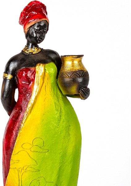 Otantik Vazo Taşıyan Afrikalı Kadın Bordo-Yeşil 11X38X11 Cm. fiyatları