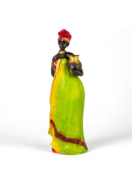 Otantik Vazo Taşıyan Afrikalı Kadın Bordo-Yeşil 11X38X11 Cm. modelleri