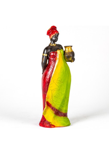 Otantik Vazo Taşıyan Afrikalı Kadın Bordo-Yeşil 11X38X11 Cm. fırsatları