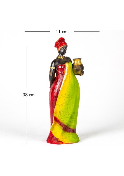 Otantik Vazo Taşıyan Afrikalı Kadın Bordo-Yeşil 11X38X11 Cm. indirimleri