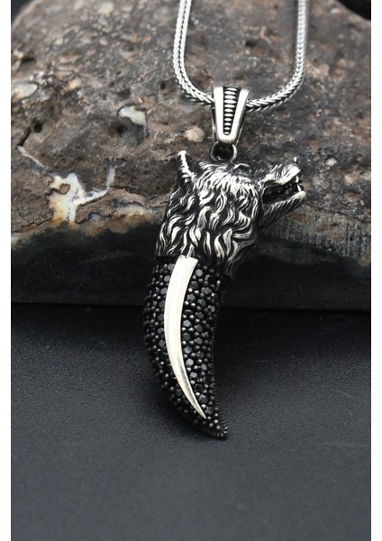 Gümüş Kurt Dişi 925 Ayar Erkek Gümüş Kolye Zincir