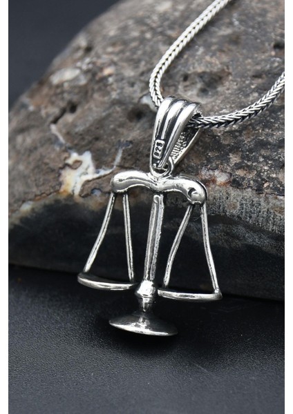 Gümüş Terazi Figürlü 925 Ayar Erkek Gümüş Kolye Zincir