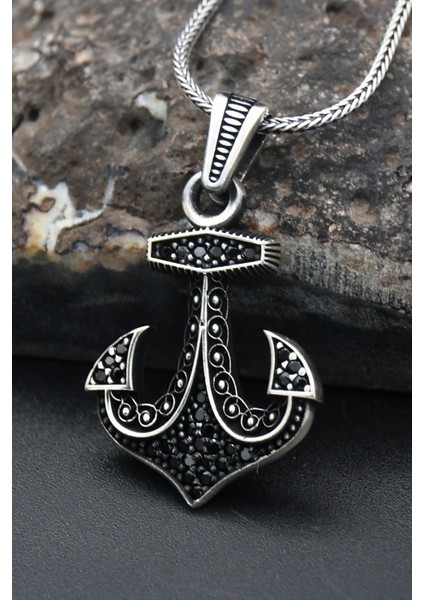 Gümüş Çapa Modelı 925 Ayar Erkek Gümüş Kolye Zincir