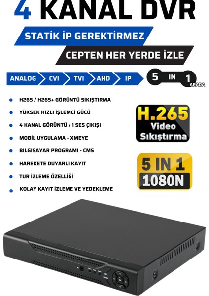 4 Kameralı 5mp Sony Lensli Fullhd 1080P Güvenlik Kamera Seti 250GB Harddisk