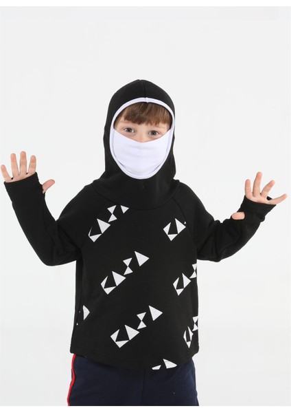 Ninja Casa Baskılı Siyah Sweatshirt