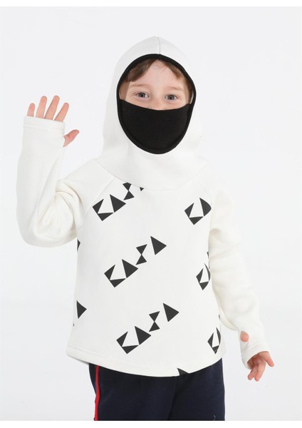 Ninja Casa Baskılı Ekru Sweatshirt