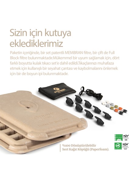 Ear Filter Uyku için Kulak Tıkacı -25 dB Tıbbi Kalite Patentli Membran Filtre, 4 Boyut Tıpa