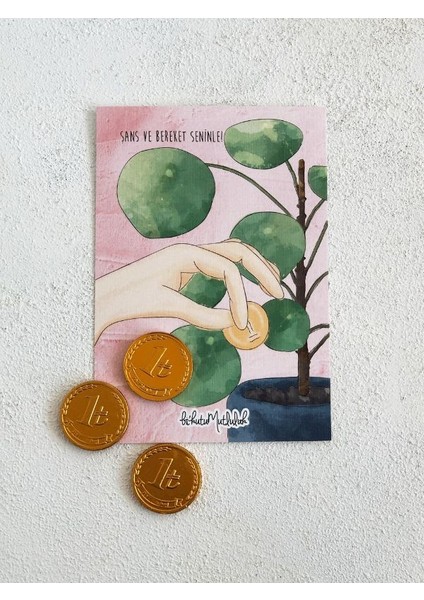 Bolçi 3'lü Para Çikolata & Şans ve Bereket Seninle Motto Kartı