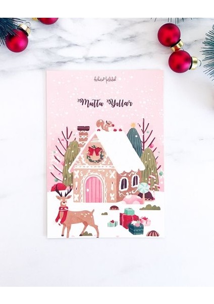 Hediyelik - Yılbaşı Kartpostal Serisi-Kurabiye Evi Mottolu Hediye Kartı