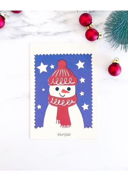 Hediyelik - Yılbaşı Kartpostal Serisi-Kardan Adam Pulu Mottolu Hediye Kartı