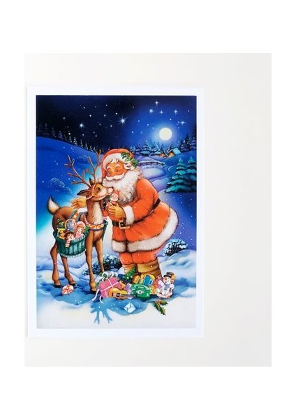 Yılbaşı Hediyeleri-Kartpostal Serisi N0012 Geyik Noel Baba Hediye Kartpostal