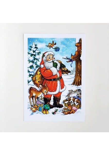 Yılbaşı Hediyeleri-Kartpostal Serisi N005 Sevimli Dostal Noel Baba Hediye Kartpostal