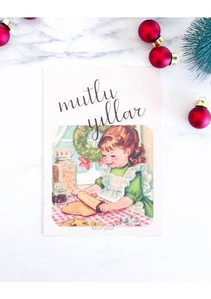 Hediyelik - Yılbaşı Kartpostal Serisi- Vintage Minik Aşçı Mottolu Hediye Kartı