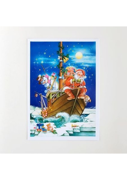 Yılbaşı Hediyeleri-Kartpostal Serisi N003 Noel Baba Gemide Hediye Kartpostal