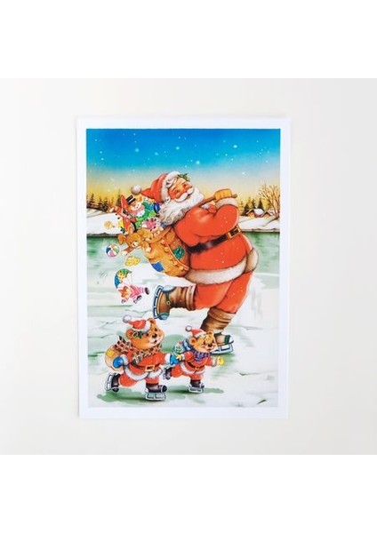 Yılbaşı Hediyeleri-Kartpostal Serisi N0013 Buz Pateni Noel Baba Hediye Kartpostal