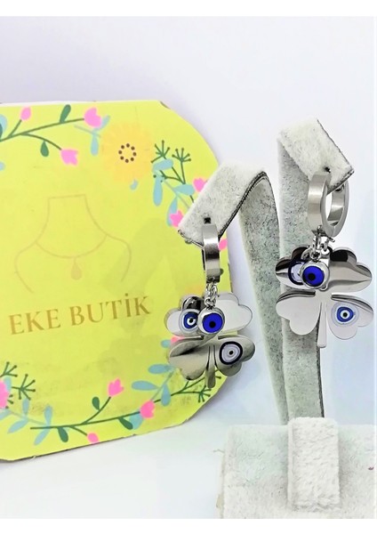 Çelik Boncuklu Yonca Küpe