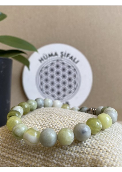 Zebercet (Peridot) Doğal Taş Bileklik 8mm Mühürlü