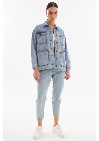 - Kadın Oversize Kot Ceket Açık Mavi