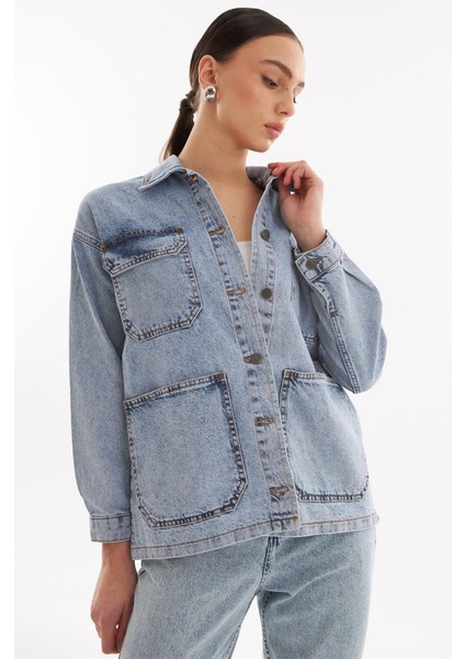 - Kadın Oversize Kot Ceket Açık Mavi indirimleri