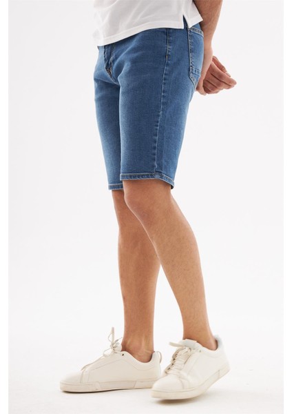 - Erkek Yıpratmalı Slim Fit Likralı Kot Jean Şort Mavi fırsatları