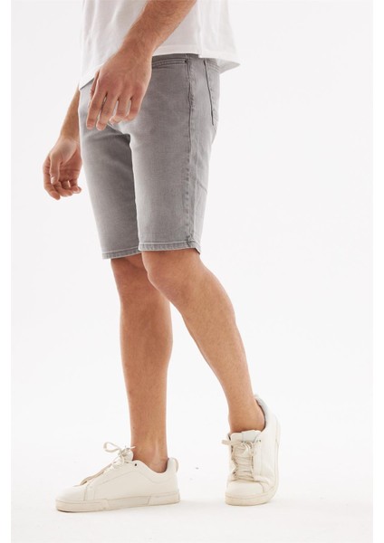 - Erkek Yıpratmalı Slim Fit Likralı Kot Jean Şort Gri fiyatları