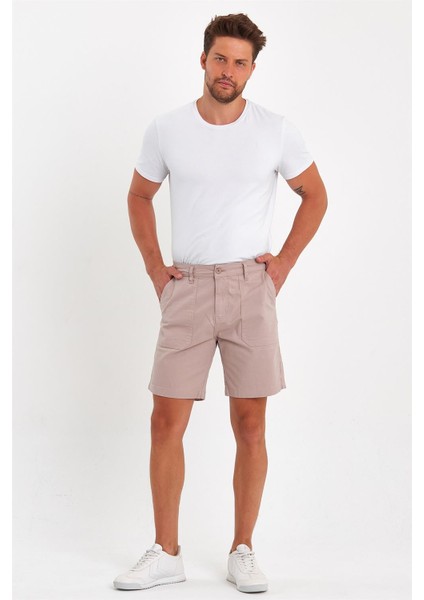 - Erkek Likralı Yandan Cepli Kot Şort Taş