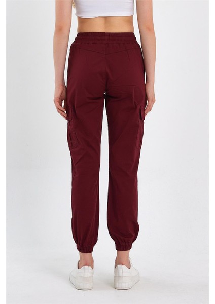 Kadın Kargo Cep Paça Lastikli Jogger Kot Pantolon Bordo indirimleri