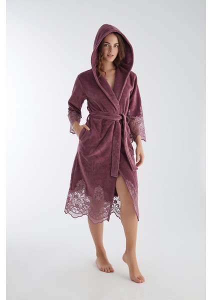 Dantelli Uzun Kapüşonlu Triga Bambu Cotton Bayan Bornoz fırsatları
