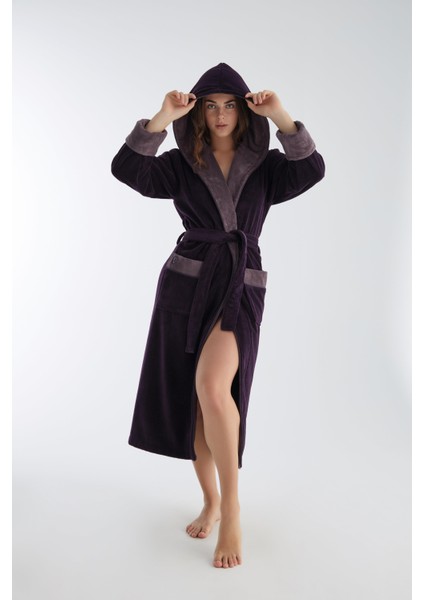 Uzun Kapüşonlu Triga Bambu Cotton Bayan Bornoz