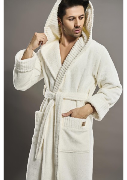 Yaka Fitilli %100 Organik Cotton Cotton Erkek Bornozu