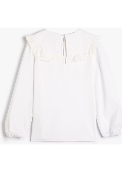 Okul Gömleği Düğmesiz Uzun Kollu Geniş Yaka Fırfır Detaylı Pamuklu fiyatları