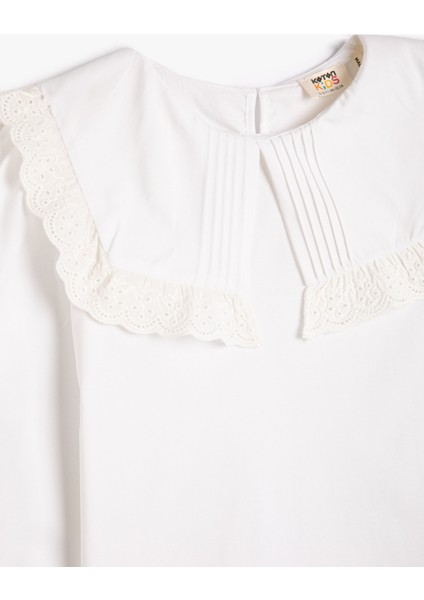 Okul Gömleği Düğmesiz Uzun Kollu Geniş Yaka Fırfır Detaylı Pamuklu modelleri