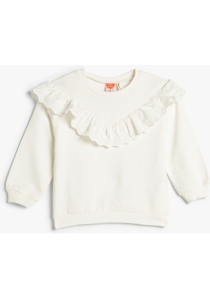 Fırfırlı Sweatshirt Şardonlu Bisiklet Yaka Pamuklu