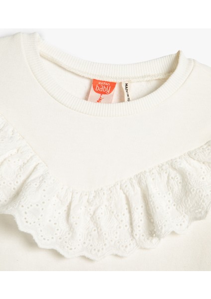 Fırfırlı Sweatshirt Şardonlu Bisiklet Yaka Pamuklu modelleri