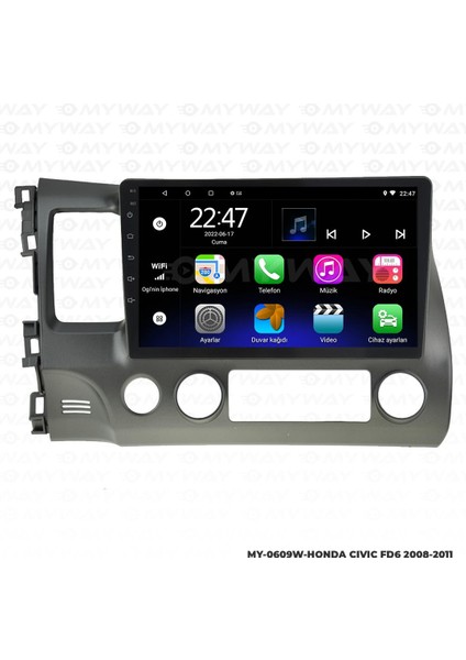 Honda Civic Fd6 Android 12 Multimedya Carplay 2gb RAM+32GB HDD Navigasyon Ekran