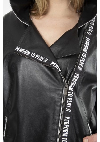 By Marki Marki oversize Kapüşonlu Yağmurluk Hakiki Deri Mont Baharlık indirimleri