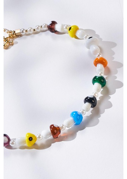 Seramik Mantar Figürlü Choker Tasma Tasarım Kolye