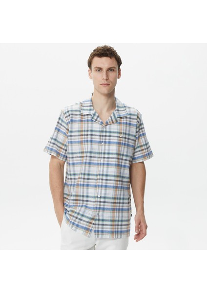 Erkek Krem Classıc Fıt Kısa Kollu Keten Gömlek