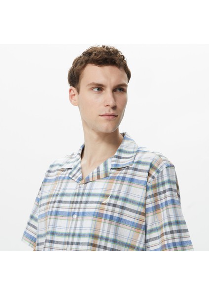 Erkek Krem Classıc Fıt Kısa Kollu Keten Gömlek fırsatları