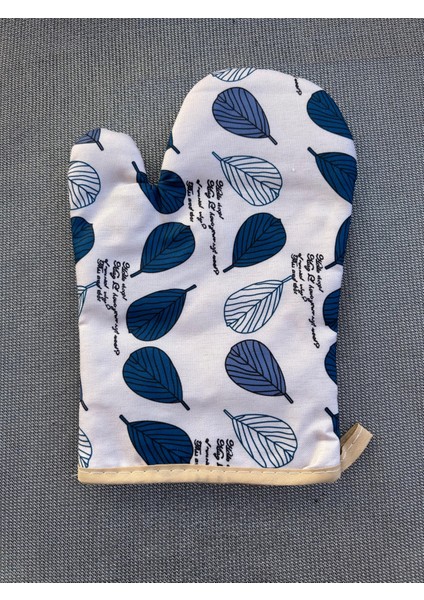 Fırın Eldiveni ve Tencere Tutacağı Kalınlaştırılmış 2'li Set Mavi Yapraklı modelleri