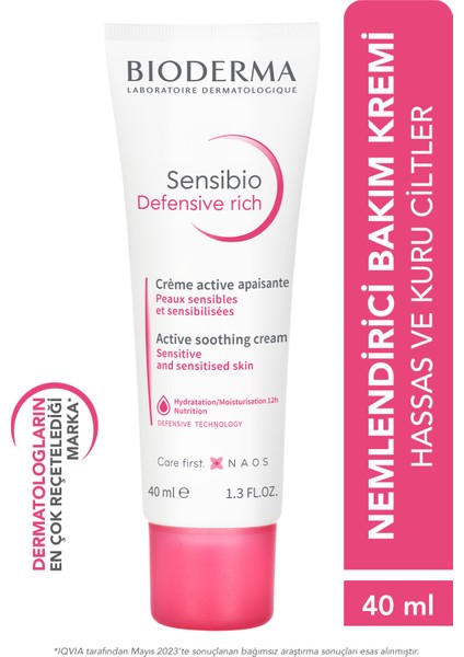 Sensibio Defensive Rich Hassas ve Kuru Cilt Antioksidan E Vitamini Yoğun Nemlendirici Krem 40 ml