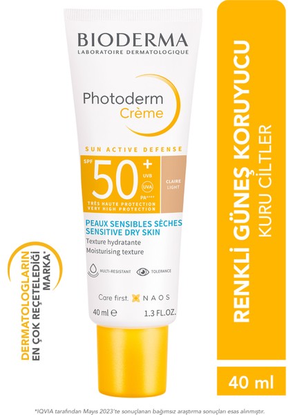 Photoderm Cream Light SPF50+ Kuru Ciltler için Yüksek Korumalı Renkli Güneş Kremi 40 ml