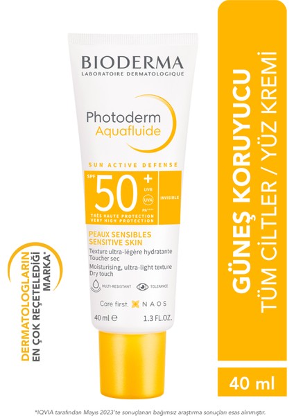 Photoderm Aquafluid SPF50+ Tüm Ciltler için Yüksek Korumalı Su Bazlı Yüz Güneş Kremi 40 ml