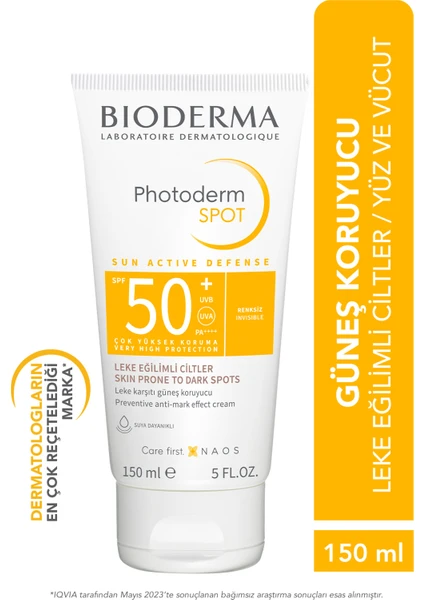 Photoderm SPOT SPF50+ Leke Karşıtı, Glabridin İçeren Yüksek Korumalı Yüz ve Vücut Güneş Kremi 150 ml